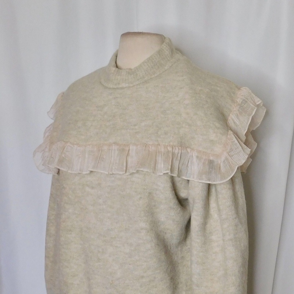 ZARA Organza Ruffle Knit Combination Sweater Ruffled Romantic Wool Medium - Picture 7 of 15